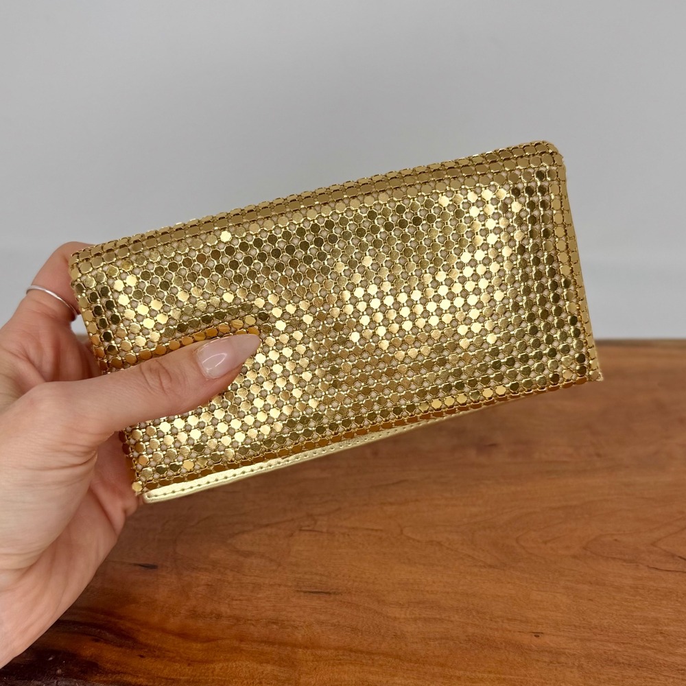 Whiting and Davis International Gold Tone Mesh Continental Wallet ID & Card Slot